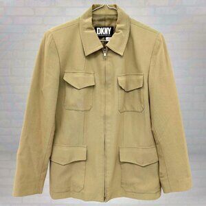 Vintage DKNY Utility Jacket, 90s Khaki Zip Up Blazer, Smart Casual Layer, Size 4